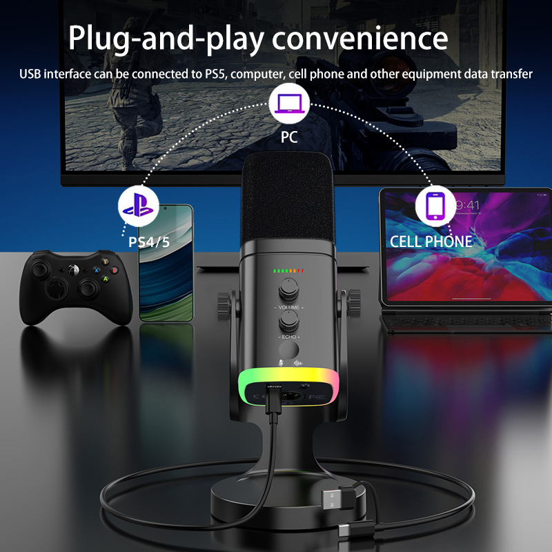Mikrofon Gaming RGB Mikrofon U - Pc Gaming Live Streaming ulasan dan harga