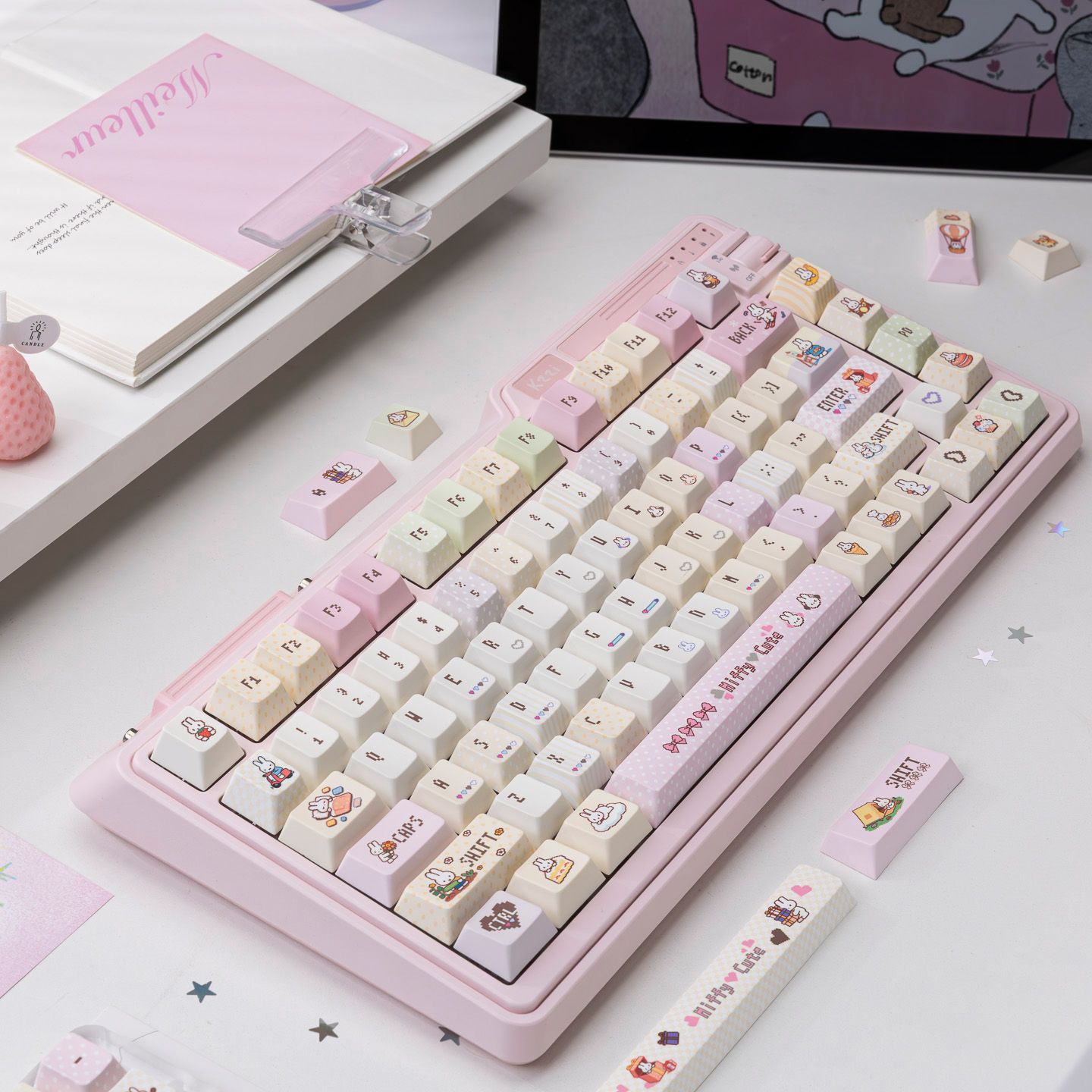 Pixel Miffy Keycaps Lucu PBT F - Custom Keycaps ulasan dan harga