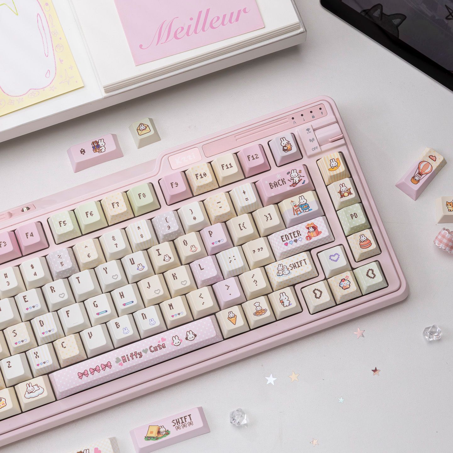 Pixel Miffy Keycaps Lucu PBT F - Custom Keycaps ulasan dan harga