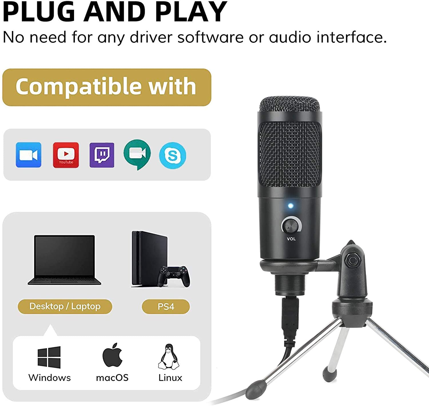 Mikrofon Perekam Mikrofon Kond - Pc Gaming Live Streaming ulasan dan harga
